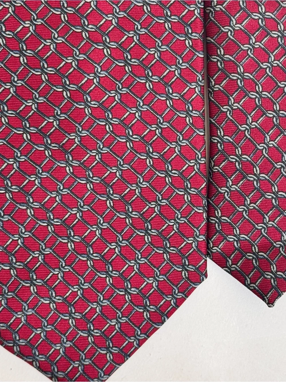 Bert Pulitzer Men's Necktie Red Geometric Chain-Pattern Silk Tie